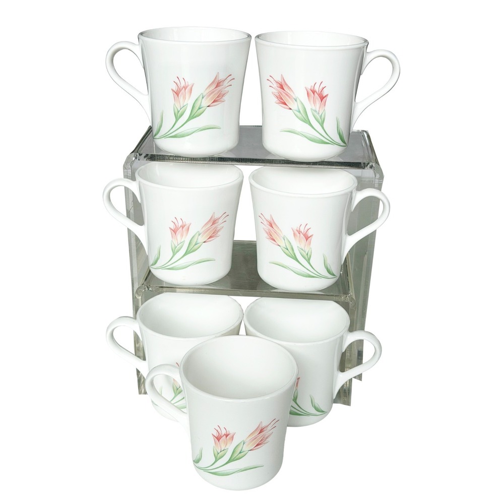 Vintage Corning Corelle Spring Breeze Coffee Cup Mugs Pink Peach Floral Set of 7